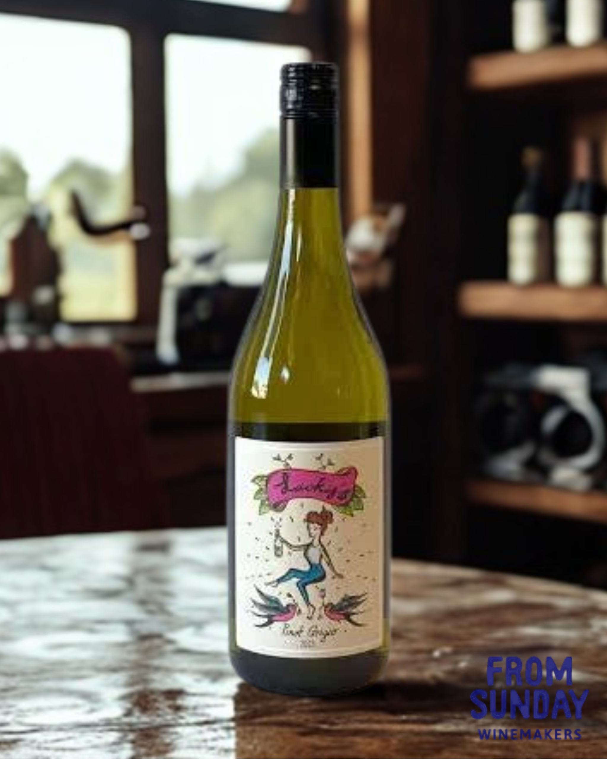 Lucky's Pinot Grigio 2025 wine bottle - From Sunday Winemakers